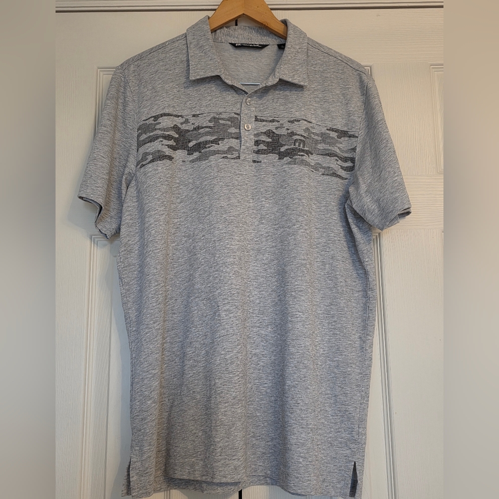 Travis Matthew Gray Polo Golf Shirt with Camouflage Pattern Accent, Size L